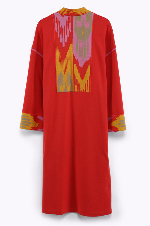 Reversible long coat in cotton blend jacquard with pockets